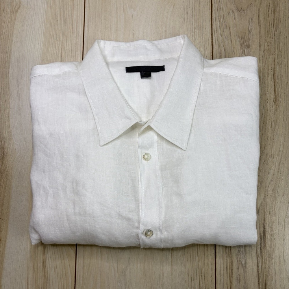 John Varvatos Mens Long Sleeve White 100% Linen Casual Button Down Shirt XL
